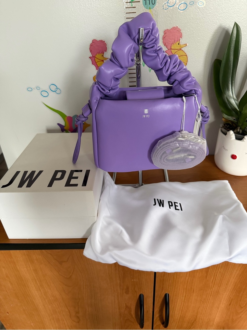 JW PEI Purple Scrunched-Handle Shoulder Bag with Charm